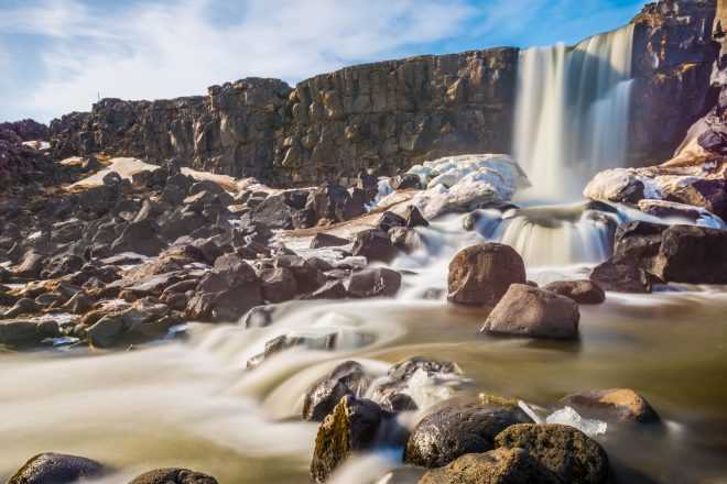 Oxarafoss waterfall. Part of Thingvellir National Park, Iceland.